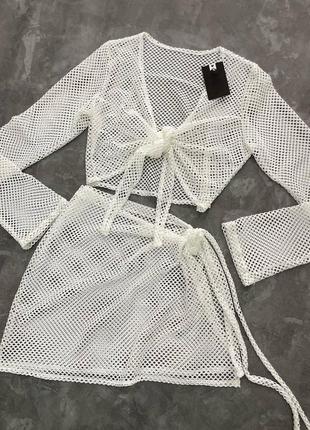 Женский летний пляжный костюм юбка и топ из сетчатой ткани размер onesize 42-48