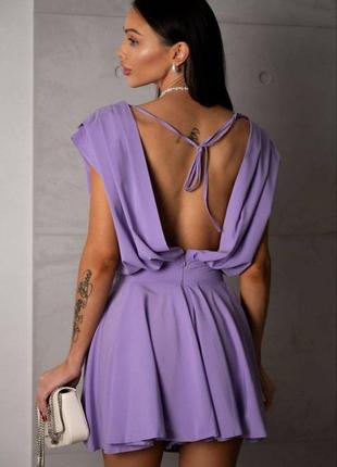 Комбінезон плаття міні з відкритою спинкою вільний блакитний фіолетовий чорний рожевий літній трендовий стильний8 фото