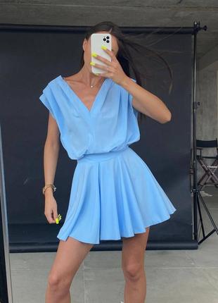 Комбінезон плаття міні з відкритою спинкою вільний блакитний фіолетовий чорний рожевий літній трендовий стильний5 фото