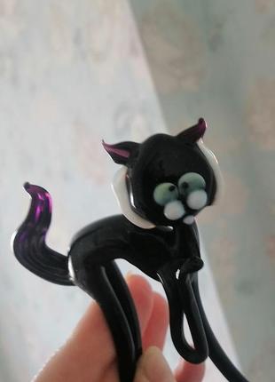 Фигурка кошка цветное стекло статуэтка мини