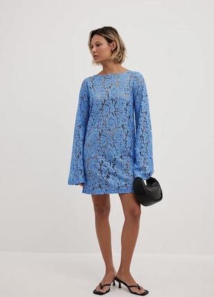Кружевное голубое мини платье хл 42