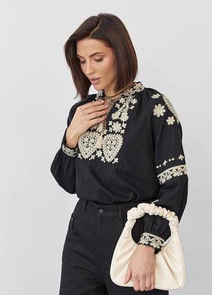 Турецкая оверсайз блуза блузка вышиванка с рукавами фонариками
