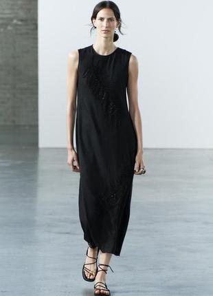Платье женское черное с вышивкой zara new