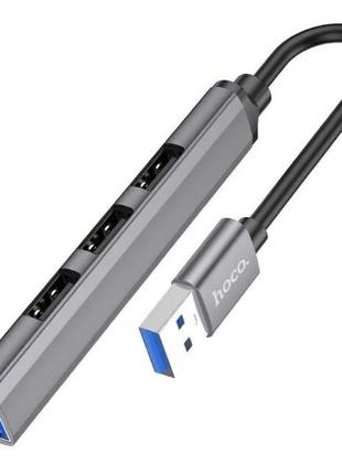 Usb hub хаб hoco hb26 на 4 usb порти usb 3.0*1+usb 2.0*3 сірий до 1tb