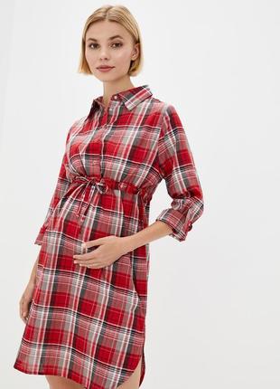 Рубашка-платье для беременных и кормящих в клетку