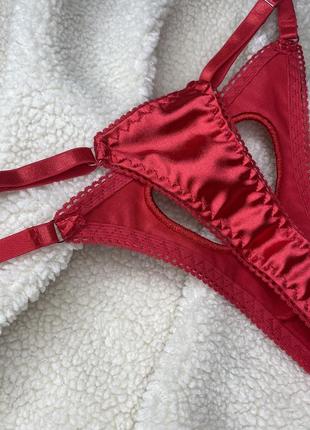 Трусы трусики стринги стринги красные с регуляторами атласные с вырезом сердечко