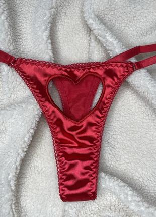 Трусы трусики стринги стринги красные с регуляторами атласные с вырезом сердечко