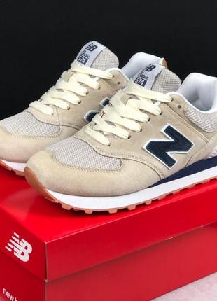 Женские кроссовки new balance 574 repelente blue консультация бежевого с синим цветами