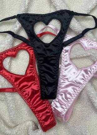 Трусы трусики стринги стринги красные с регуляторами атласные с вырезом сердечко