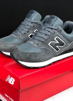 Женские кроссовки new balance 574 grey whiteque беланс серого с белым цветами