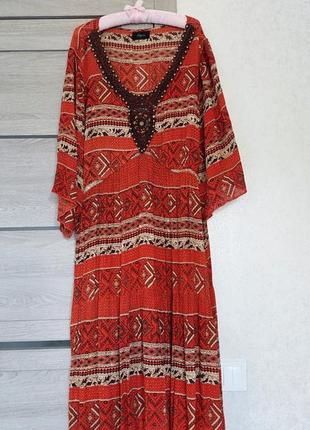 Длинное платье - бохо, кантри в стиле 60-70 годов, с элементами вышивки elegance(размер 18-22)