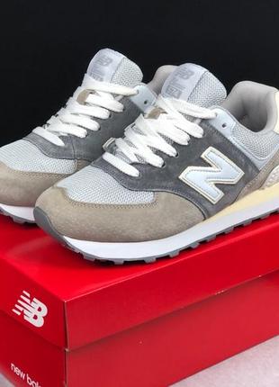 Женские кроссовки new balance 574 beige grey 1950 беланс бежевого с серым цветами