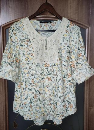 Коттоновая рубашка / блуза с цветочным принтом zarа (100% хлопок)