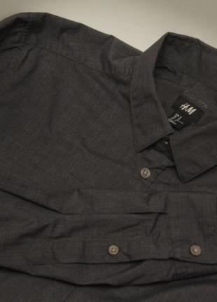 H&m рр  m  рубашка темно серая из хлопка easy iron