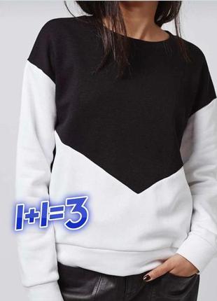 1+1=3 базовий утеплений чорно-білий світшот светр на флісі topshop, розмір 44 - 46