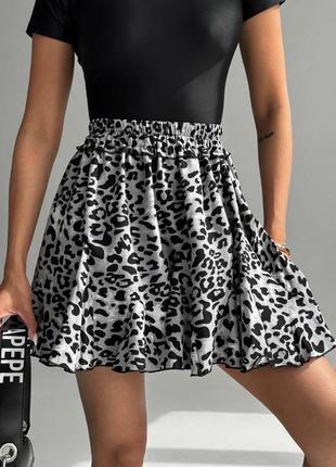 Трендовая воздушная юбка мини леопардовая с воланами❤️ пышная короткая юбка качественная