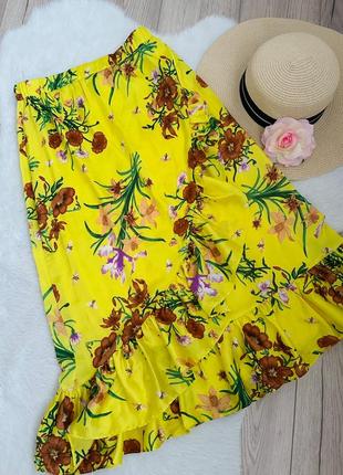 Летняя юбка миди с воланом цветами