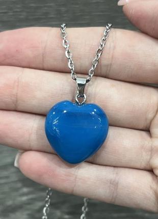 Натуральный камень голубой агат кулон в форме сердца 19 мм на ювелирной цепочке оригинальный подарок девушке
