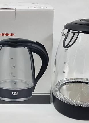 Чайник скляний електрочайник promotec pm-810b з підсвіткою