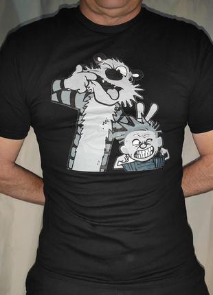 Стильная, фирменная футболка calvin and hobbes, футболка с мультфильмом в стиле ретро 90-х бренд.gildan.м-л