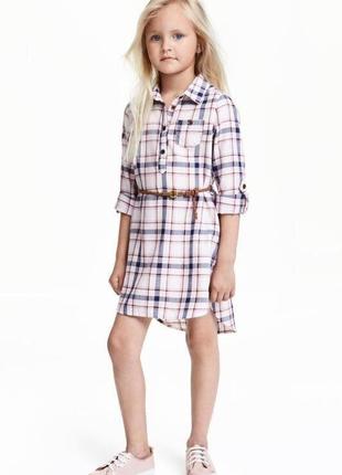 Хлопковое платье рубашка с пояском в клетку туника футболка от h&m