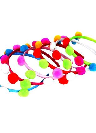 Набір дитячих обідків для волосся "помпони" 0106-670, 12 шт.