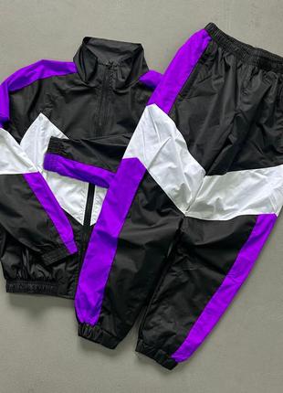 Распродажа! черно фиолетовый спортивный костюм мужской ветрозащитный олимпийка брюки