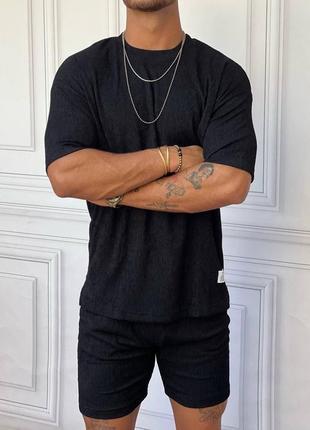 Костюм мужской оверсайз футболка шорты с карманами качественный стильный трендовый черный серый