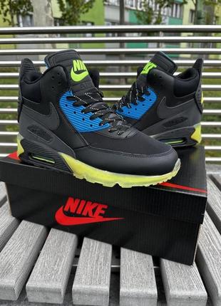 Мужские кроссовки nike air max 90 black / green  высокие демисезонные