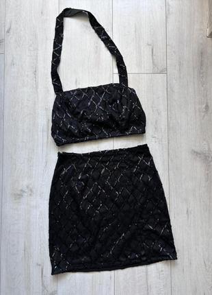 Вечірній літній костюм спідниця топ вишиті паєтками