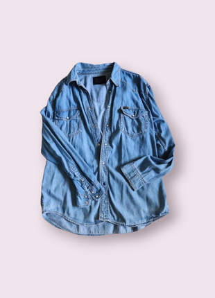 Джинсова сорочка блакитного кольору з довгим рукавом на кнопках authentic