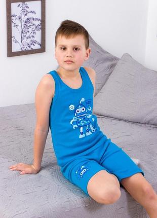 Летняя пижама для мальчика, майка и шорты, рибана, от 104см до 134см