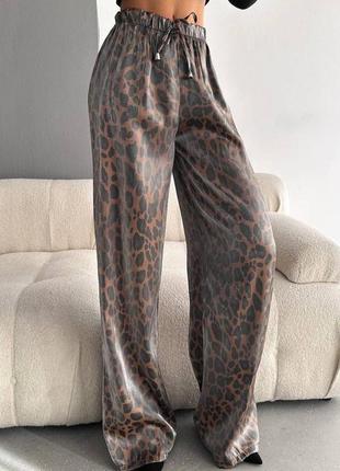 Женские шикарные леопардовые брюки пояс на резинке турецкий шелк коттон