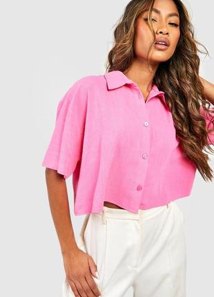 Укороченная оверсайз рубашка/блуза/блузка/топ персикового цвета из льна. primark. Ирландская.