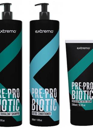 Набор extremo pre-probiotic шампунь и кондиционер трехвалентные с пробиотиком и крем-детокс 500+500+200 мл