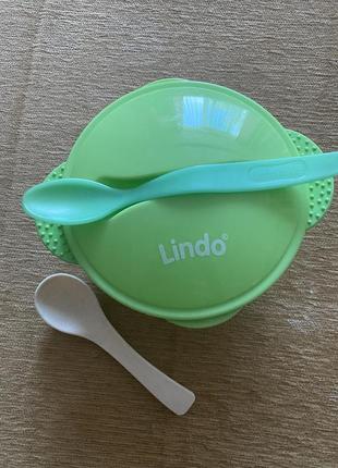 Тарелка на присоске lindo с крышкой для малышей линдо детская ложечка babylove глубокая для прикорма пластик с силиконом ложка бамбук в подарок