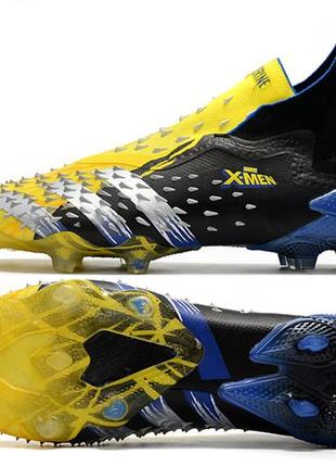 Бутси adidas predator freak fg black&yellow x-man адідас предатор фрік fg жовто-чорні футбольне взуття з шипами