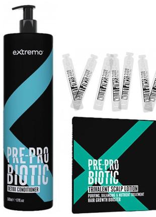Набор extremo pre-probiotic detox trivalent шампунь и кондиционер трехвалентные с пробиотиком 500 мл+ ампулы