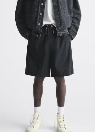 Zara контрастні довгі шорти з технічної тканини, бермуди широкі, бриджі