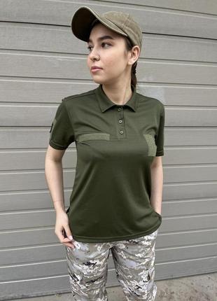 Женская военная футболка поло cast в цвете хаки  ||