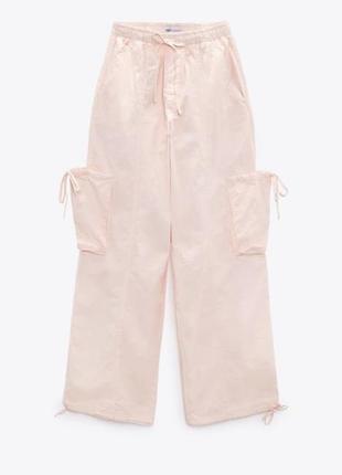 Zara штаны-парашуты, свободные брюки карго на резинке
