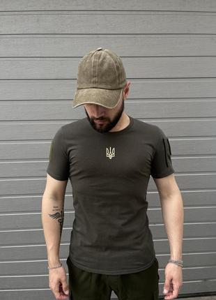 Мужская военная футболка тризуб с липучками и змейкой ||