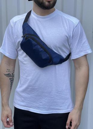 Мужская сумка бананка синяя | поясная сумка через плечо