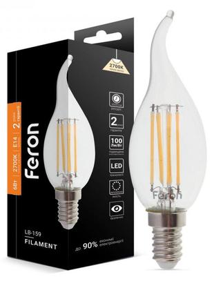 Світлодіодна лампа feron lb-159 6w 2700k e14 філамент свічка на вітрі