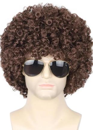 Парик 70-х funky hippie мужской темно-коричневый кудрявый волос