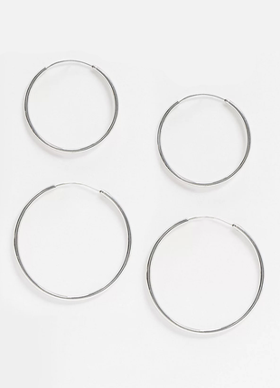 Набір сережок кілочків asos design pack of 2 fine hoop earrings in silver tone