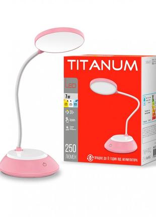 Led лампа настiльна з акумулятором titanum tltf-022p 7w 3000-6500k usb рожева