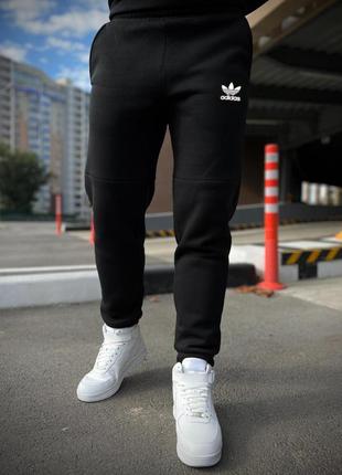 Мужские зимние штаны с начесом в черном цвете adidas ||