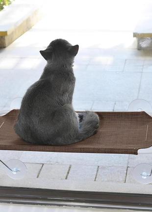Гамак лежанка для кота с присосками на окно или дверь с нижней опорой на 360 °
