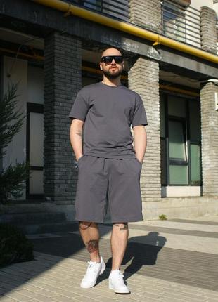 Чоловічий літній комплект: 'player' футболка + шорти в темно-сірому кольорі |
